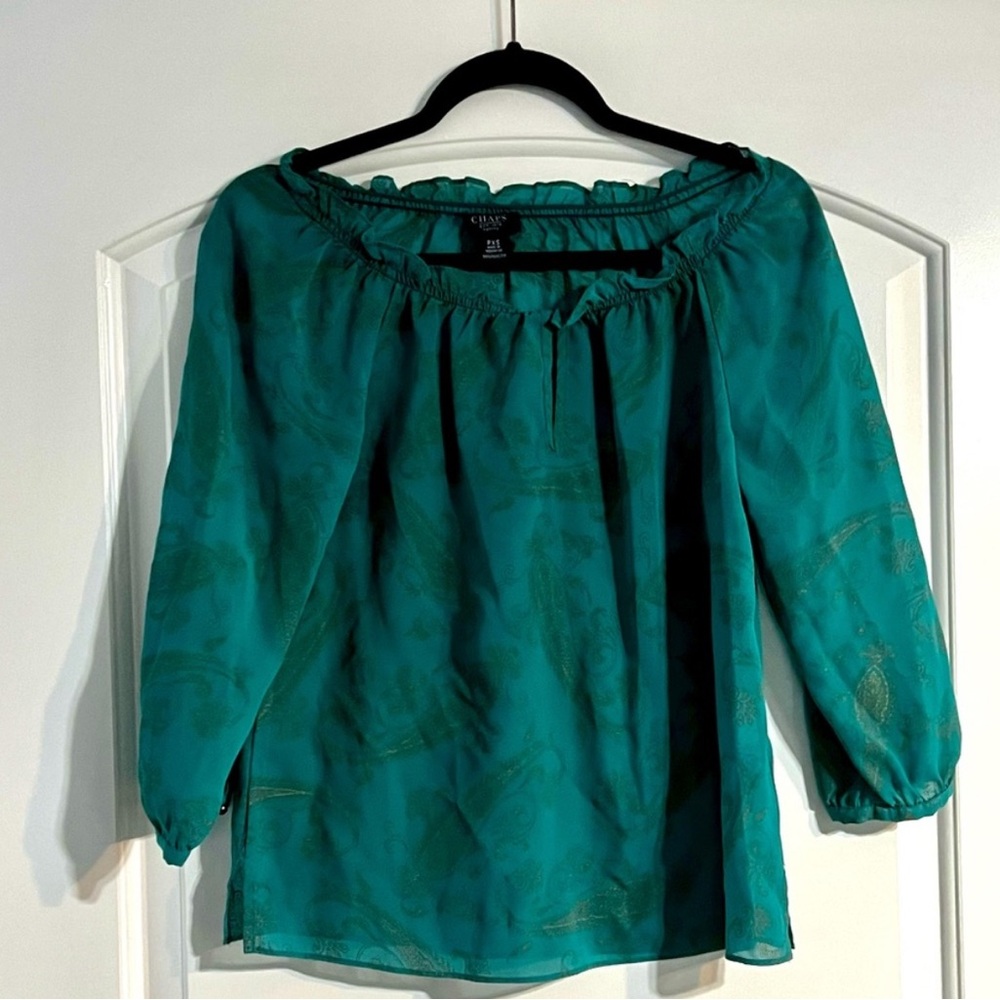 Chaps‎ Petite Teal Paisley Blouse